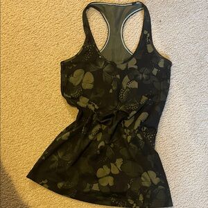 Lululemon Athletica Black and Green Butterfly Tank Top